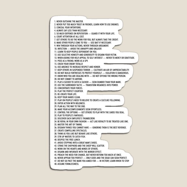 The 48 Laws Of Power Poster Self Help Magnet for Sale by Jack