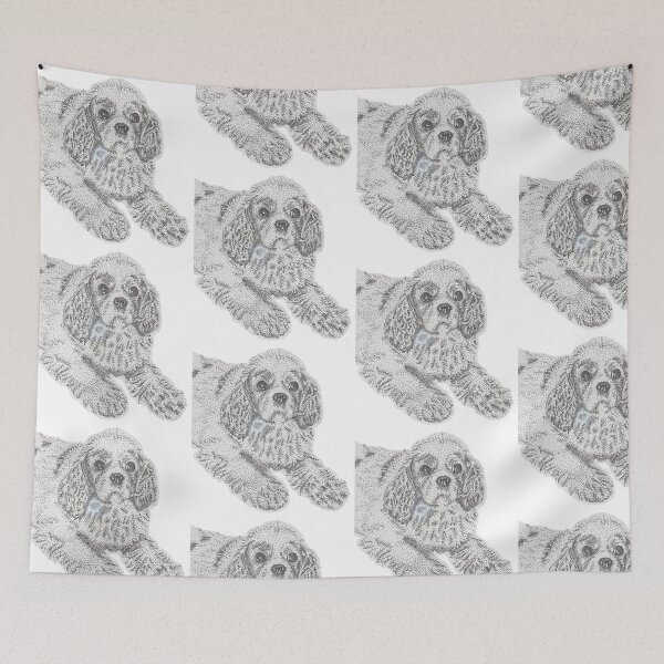 Item preview, Cavalier King Charles Spaniel Pup Dog Pen and Ink Stipple Artwork designed and sold by lunarxartistry.