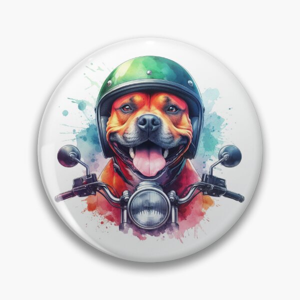 Item preview, Cool Happy Red Staffy on a Motorbike Colorful Watercolor Portrait designed and sold by MaedK.