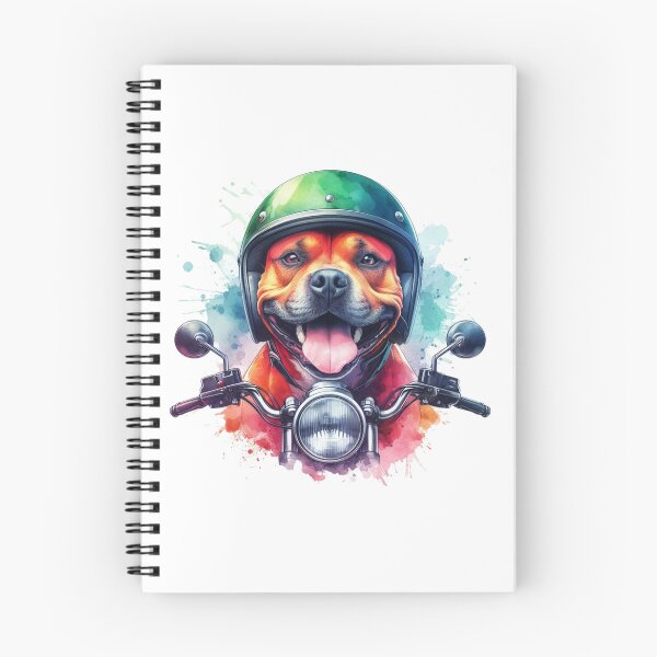 Item preview, Cool Happy Red Staffy on a Motorbike Colorful Watercolor Portrait designed and sold by MaedK.