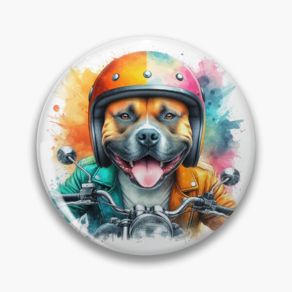 Item preview, Cool Happy Staffy on a Motorbike Colorful Watercolor Portrait designed and sold by MaedK.