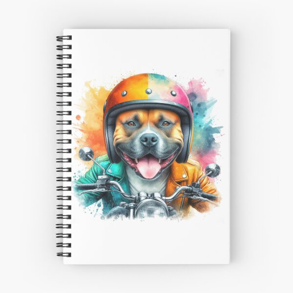 Item preview, Cool Happy Staffy on a Motorbike Colorful Watercolor Portrait designed and sold by MaedK.