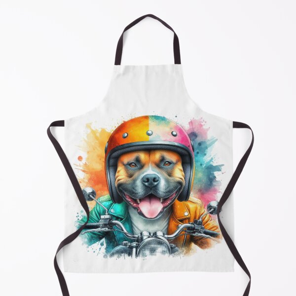 Item preview, Cool Happy Staffy on a Motorbike Colorful Watercolor Portrait designed and sold by MaedK.