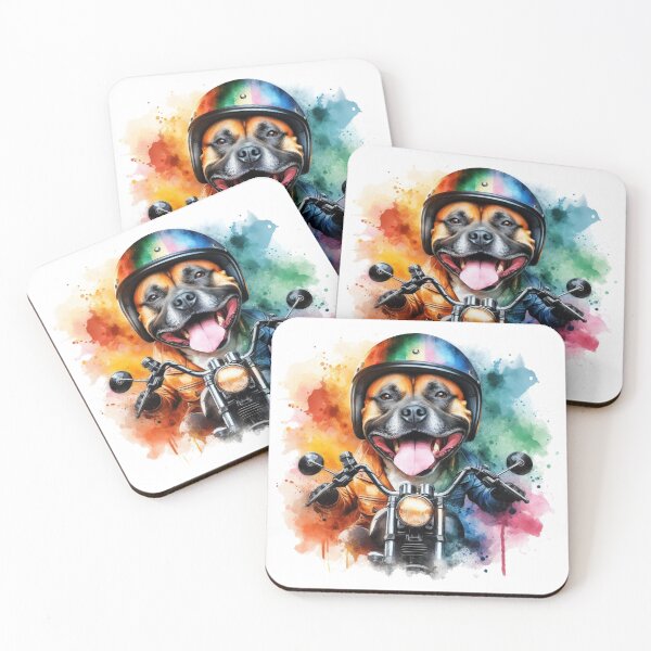 Item preview, Cool Happy Staffy on a Motorbike Colorful Watercolor Portrait designed and sold by MaedK.