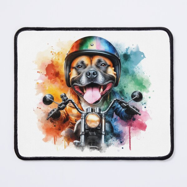 Item preview, Cool Happy Staffy on a Motorbike Colorful Watercolor Portrait designed and sold by MaedK.