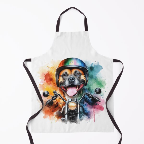 Item preview, Cool Happy Staffy on a Motorbike Colorful Watercolor Portrait designed and sold by MaedK.