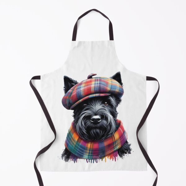 Item preview, Black Scottish Terrier Scottie Dog Wearing Red Tartan Flat Cap And Scarf Colorful Watercolor Portrait designed and sold by MaedK.