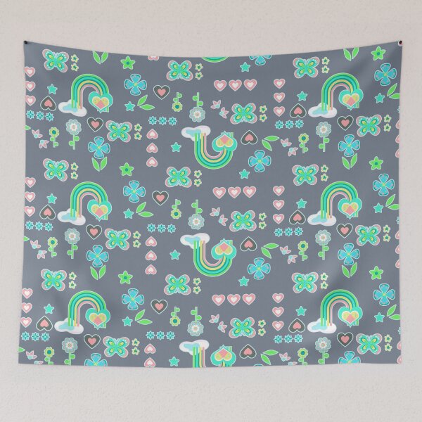 Item preview, Rainbows Butterflies Hearts and Flowers on Grey Seamless Pattern designed and sold by Sharon Schwalbe.