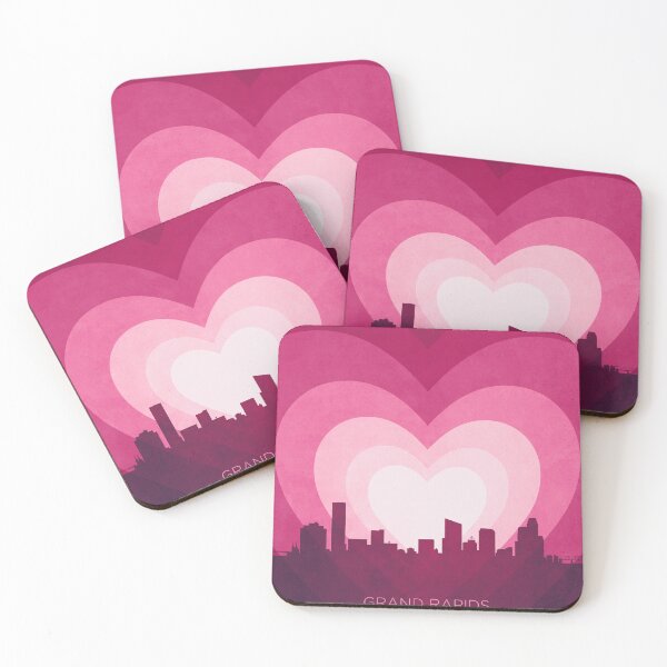 Item preview, Grand Rapids Michigan Skyline Hearts Pink designed and sold by ArtPrints.