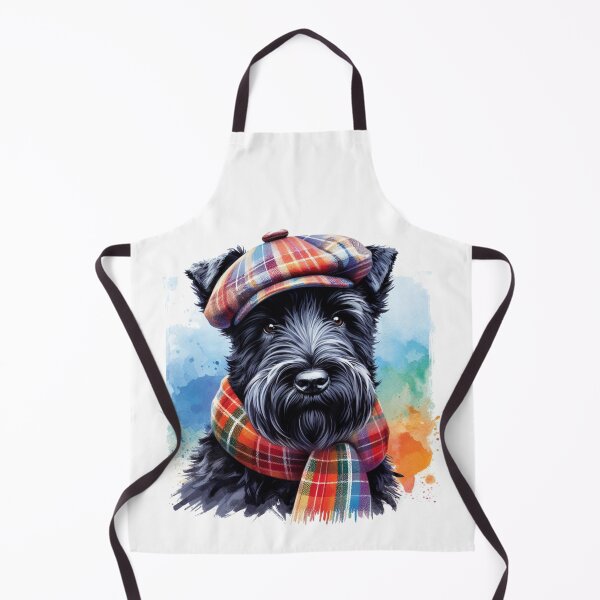 Item preview, Black Scottish Terrier Scottie Dog Wearing Red Tartan Flat Cap And Scarf Colorful Watercolor Portrait designed and sold by MaedK.
