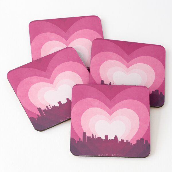 Item preview, Baltimore Maryland Skyline Hearts Pink designed and sold by ArtPrints.