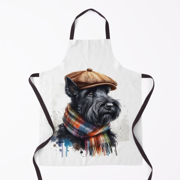 Item preview, Black Scottish Terrier Scottie Dog Wearing Brown Flat Cap And Scarf Colorful Watercolor Portrait designed and sold by MaedK.