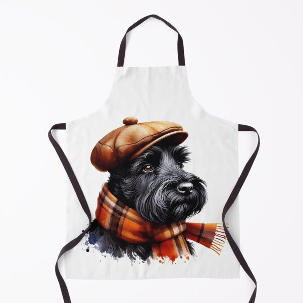 Item preview, Black Scottish Terrier Scottie Dog Wearing Brown Flat Cap And Scarf Colorful Watercolor Portrait designed and sold by MaedK.