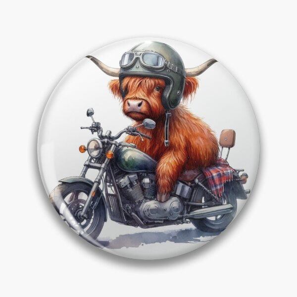 Item preview, Cool Scottish Highland Cow on a Motorbike Colorful Watercolor designed and sold by MaedK.
