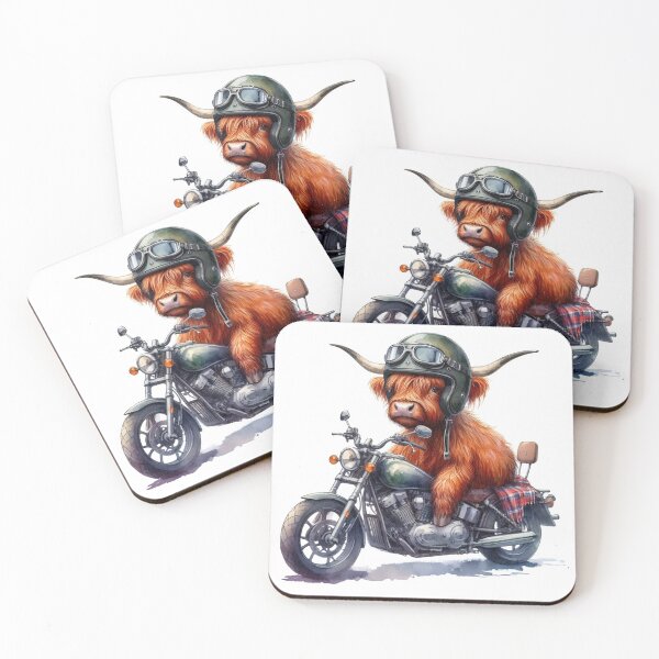 Item preview, Cool Scottish Highland Cow on a Motorbike Colorful Watercolor designed and sold by MaedK.