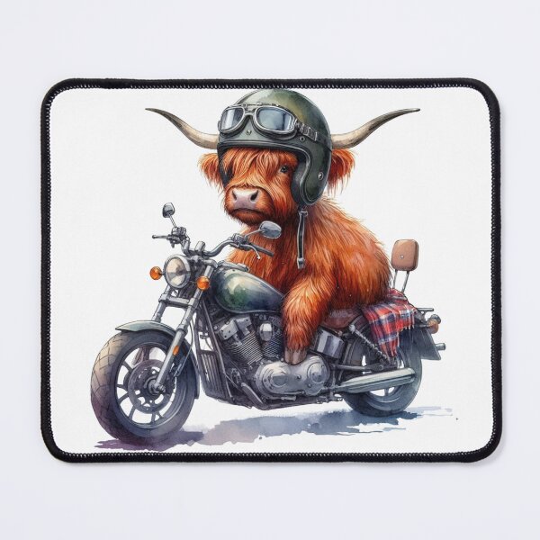 Item preview, Cool Scottish Highland Cow on a Motorbike Colorful Watercolor designed and sold by MaedK.