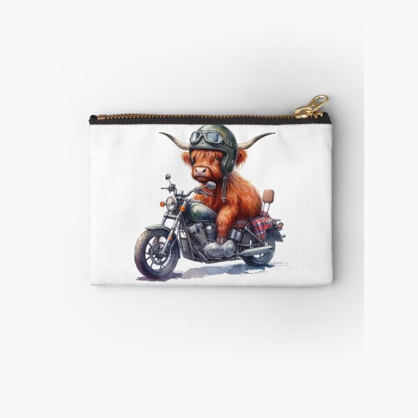 Item preview, Cool Scottish Highland Cow on a Motorbike Colorful Watercolor designed and sold by MaedK.