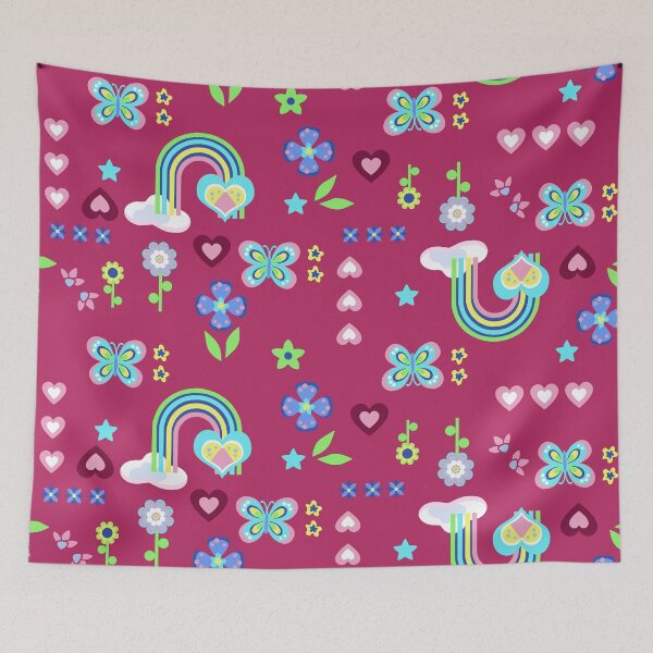 Item preview, Pink Rainbows Butterflies Hearts and Flowers Seamless Pattern designed and sold by Sharon Schwalbe.