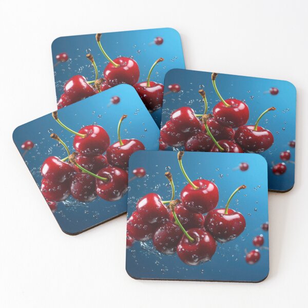 Item preview, A cluster of vibrant red cherries is depicted mid-air, designed and sold by anytka.