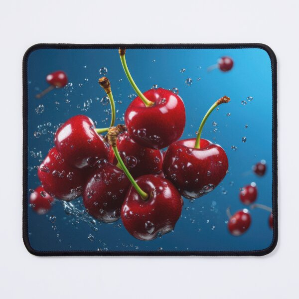 Item preview, A cluster of vibrant red cherries is depicted mid-air, designed and sold by anytka.