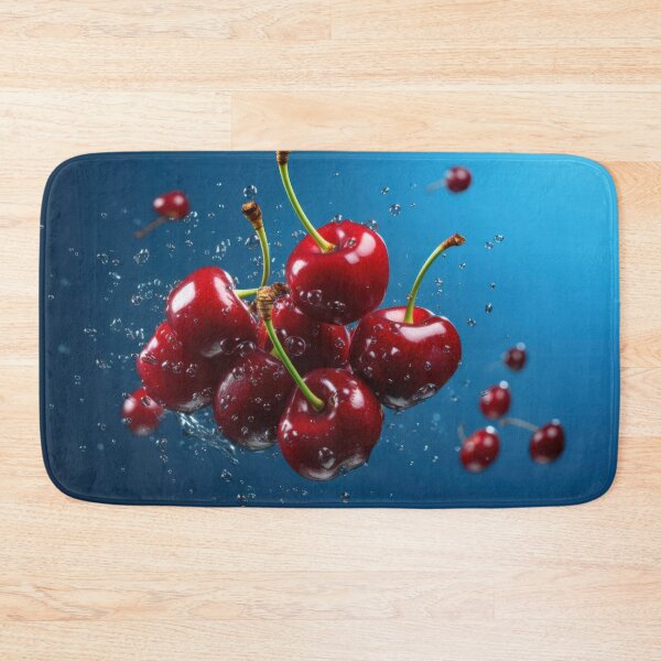 Item preview, A cluster of vibrant red cherries is depicted mid-air, designed and sold by anytka.