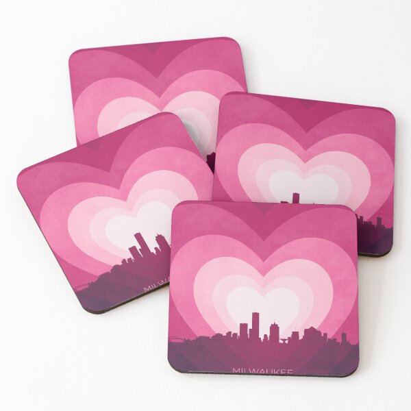 Item preview, Milwaukee Wisconsin Skyline Hearts Pink designed and sold by ArtPrints.