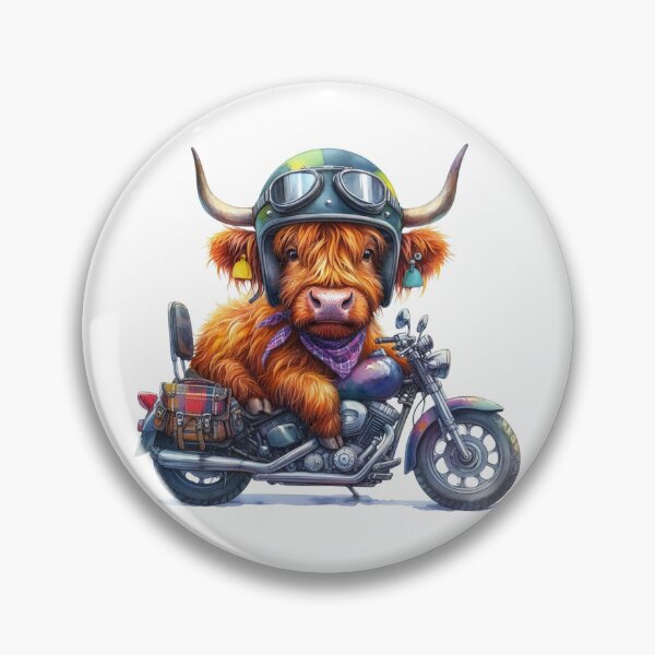 Item preview, Cool Scottish Highland Cow on a Motorbike Colorful Watercolor designed and sold by MaedK.