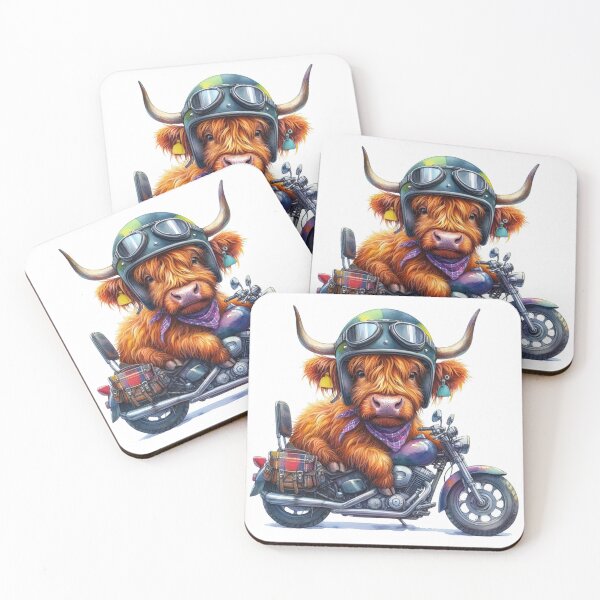 Item preview, Cool Scottish Highland Cow on a Motorbike Colorful Watercolor designed and sold by MaedK.