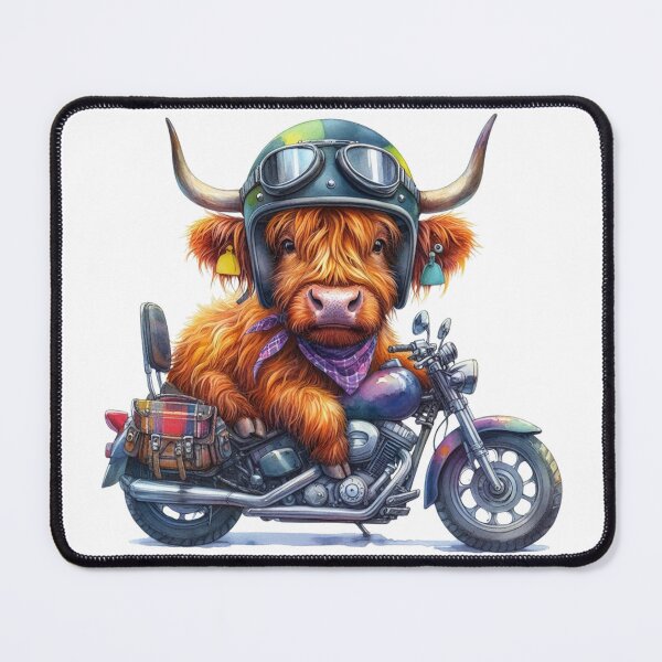 Item preview, Cool Scottish Highland Cow on a Motorbike Colorful Watercolor designed and sold by MaedK.