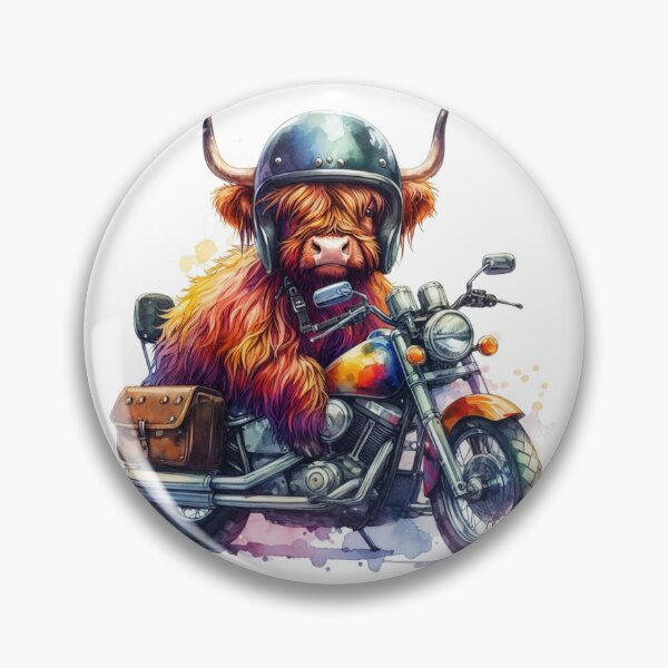 Item preview, Cool Scottish Highland Cow on a Motorbike Colorful Watercolor designed and sold by MaedK.