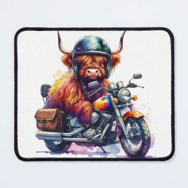 Item preview, Cool Scottish Highland Cow on a Motorbike Colorful Watercolor designed and sold by MaedK.
