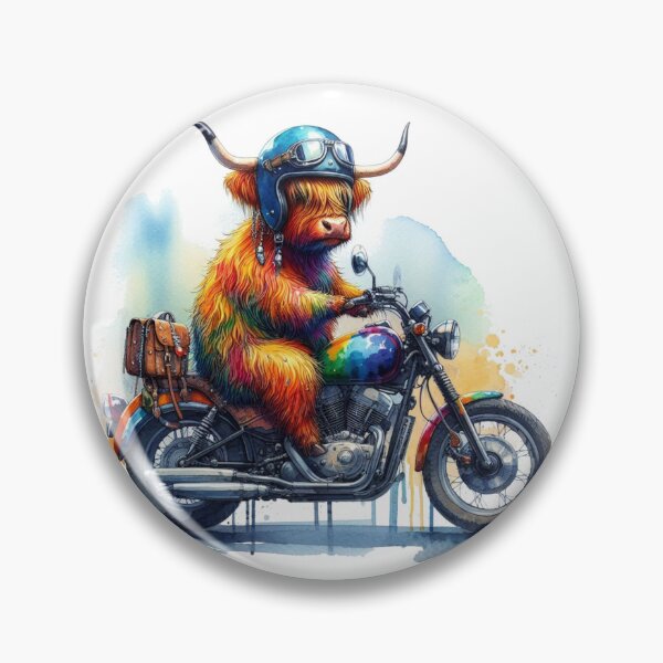 Item preview, Cool Scottish Highland Cow on a Motorbike Colorful Watercolor designed and sold by MaedK.