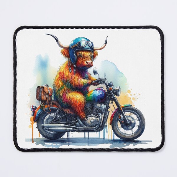 Item preview, Cool Scottish Highland Cow on a Motorbike Colorful Watercolor designed and sold by MaedK.