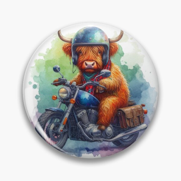 Item preview, Cool Scottish Highland Cow on a Motorbike Colorful Watercolor designed and sold by MaedK.