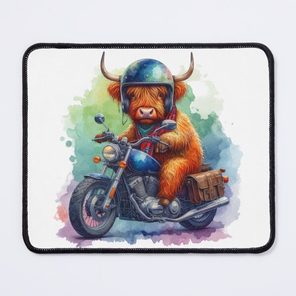Item preview, Cool Scottish Highland Cow on a Motorbike Colorful Watercolor designed and sold by MaedK.