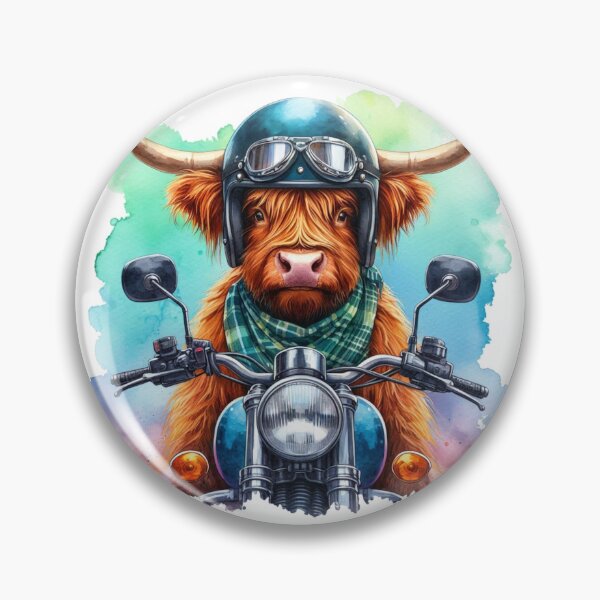 Item preview, Cool Scottish Highland Cow on a Motorbike Colorful Watercolor designed and sold by MaedK.