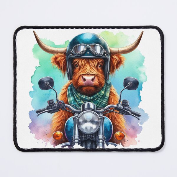 Item preview, Cool Scottish Highland Cow on a Motorbike Colorful Watercolor designed and sold by MaedK.