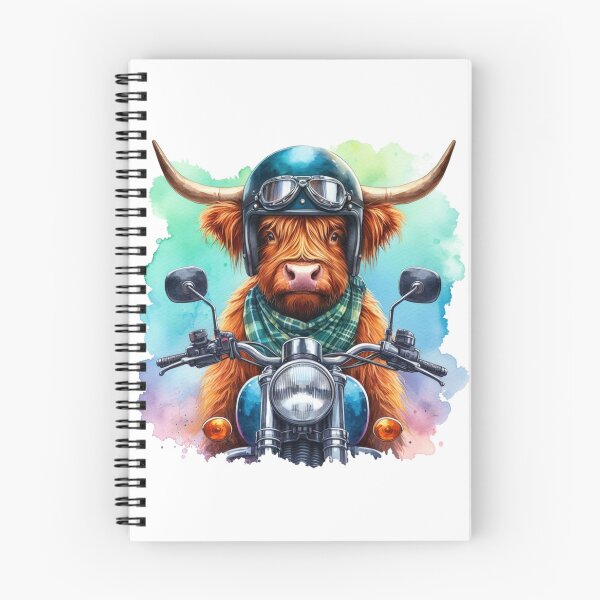 Item preview, Cool Scottish Highland Cow on a Motorbike Colorful Watercolor designed and sold by MaedK.