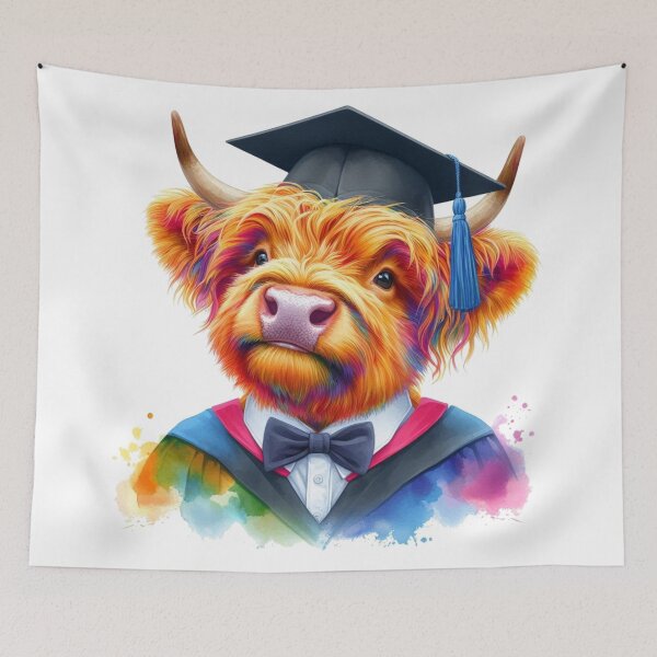 Item preview, Cute Scottish Highland Cow Calf Graduation Colorful Watercolor designed and sold by MaedK.