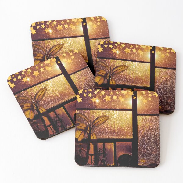 Item preview, Sepia-Toned Rainy Night Window with Overlaid Golden Stars designed and sold by CountyKent.