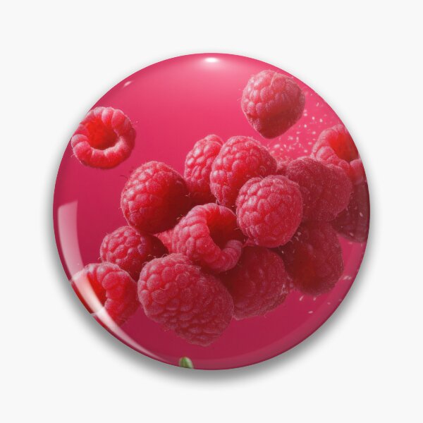Item preview, A cluster of fresh raspberries is captured mid-air against a vibrant pink background designed and sold by anytka.