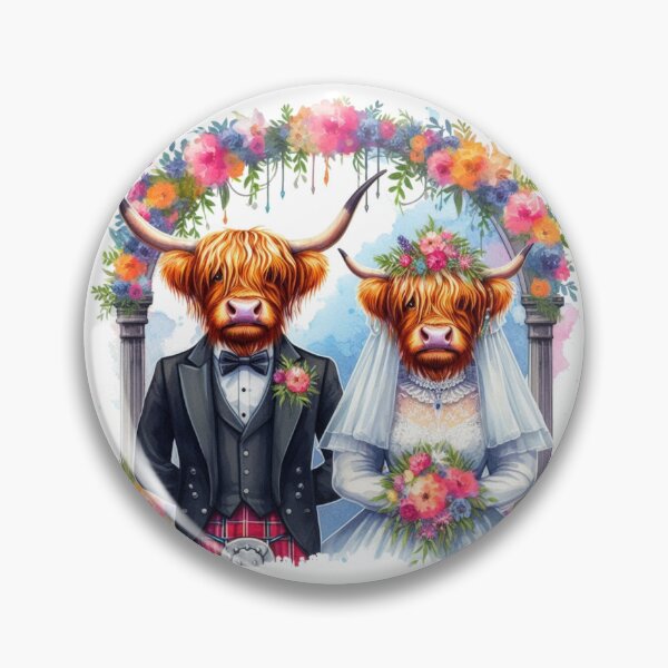 Item preview, Bride and Groom Highland Cows on Wedding Day Colorful Watercolor designed and sold by MaedK.