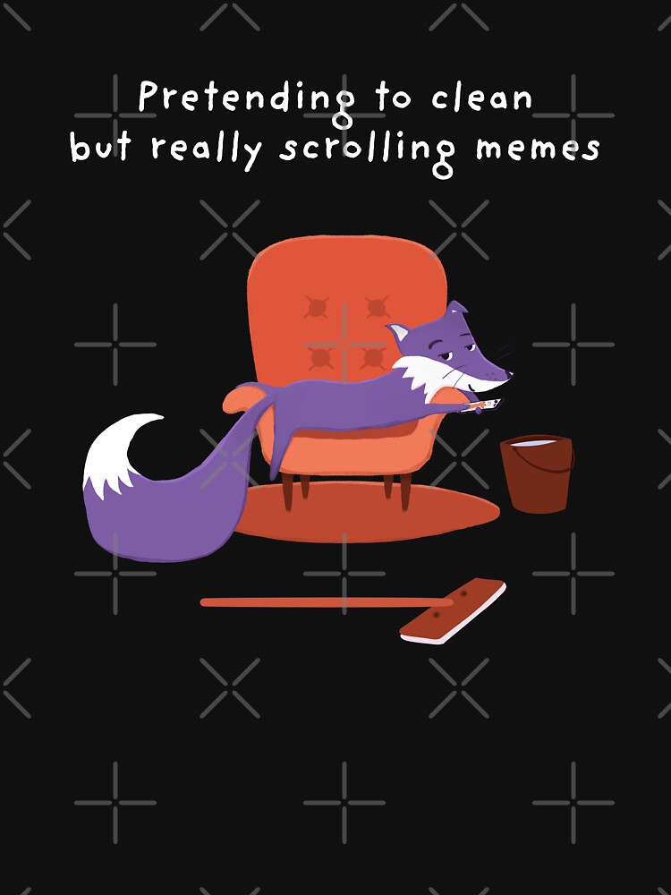 Thumbnail 7 of 7, Classic T-Shirt, Pretending to clean but really scrolling memes with funny Purple Fox designed and sold by ItsPurpleFox.