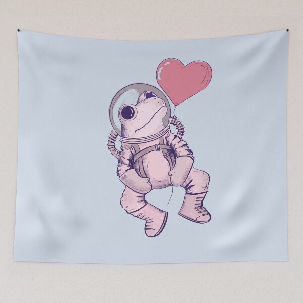 Item preview, Adorable frog astronaut in space with heart balloon designed and sold by Matoforma.
