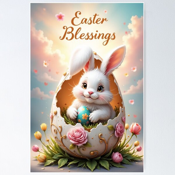 Item preview, Fluffy bunny in an Easter dream egg designed and sold by ArtCreator2023.