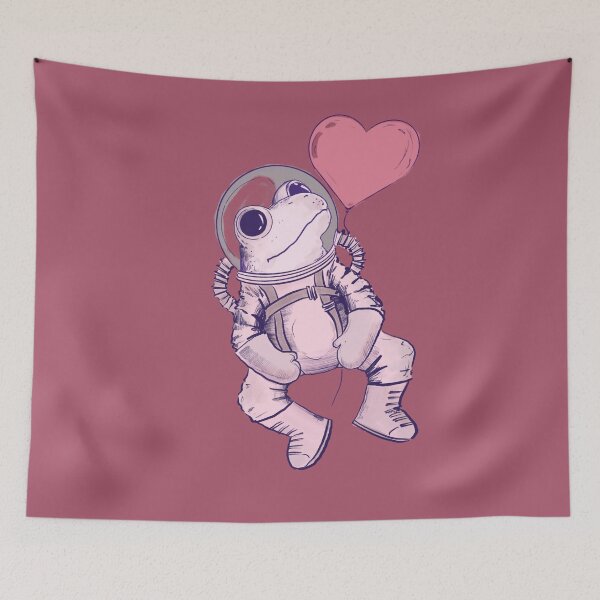 Item preview, Adorable frog cosmonaut in space with heart shaped background designed and sold by Matoforma.