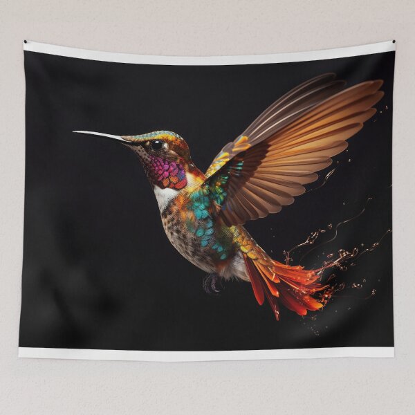 Item preview, Vibrant hummingbird flapping wings in darkness designed and sold by anytka.