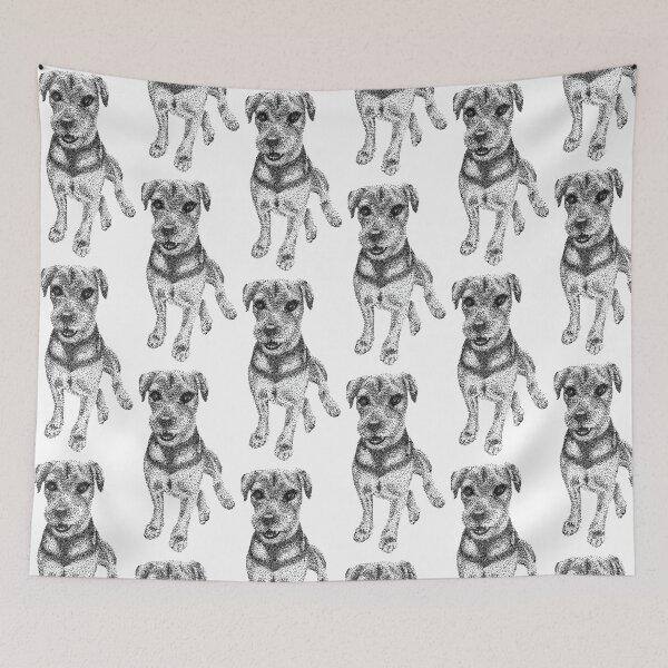 Item preview, Border Terrier Pup Dog Pen and Ink Stipple Artwork designed and sold by lunarxartistry.
