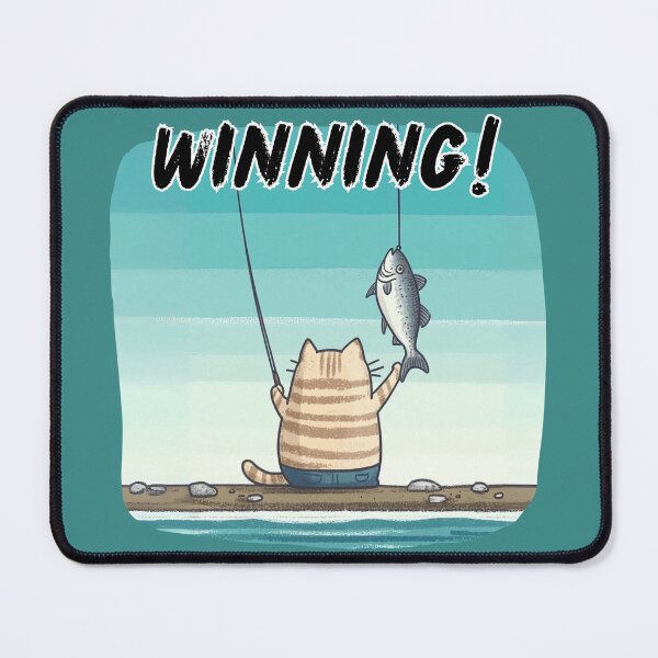 Item preview, WINNING FISHING CAT FISH SUCCESS WATERCOLOR designed and sold by NikoDeeko.