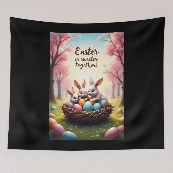 Item preview, Fluffy rabbit family in a colorful Easter nest designed and sold by ArtCreator2023.